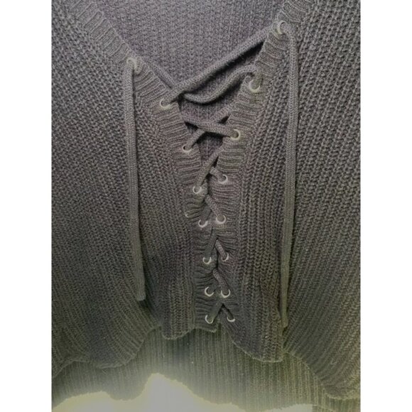 Aeropostale Black Lace-Up Cropped Long Sleeve Knit Sweater Size S - Picture 3 of 8